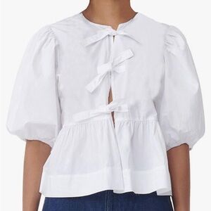 Tie-Front Peplum Top with Puff Sleeves (M)